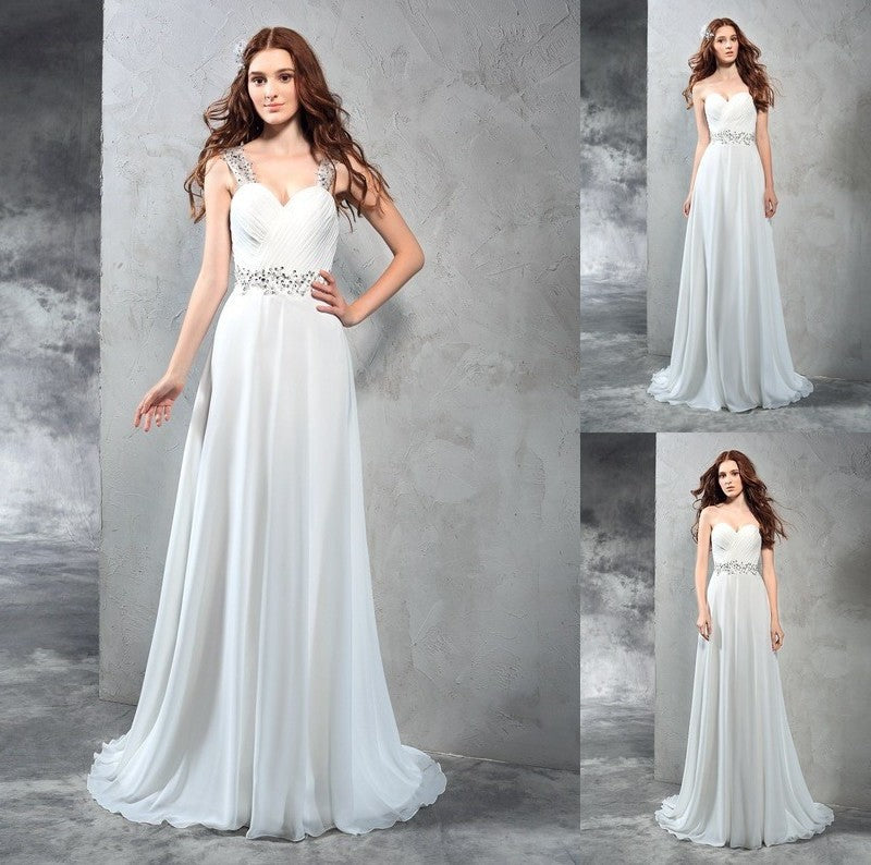 Sweetheart A-Line/Princess Pleats Long Sleeveless Chiffon Wedding Dresses