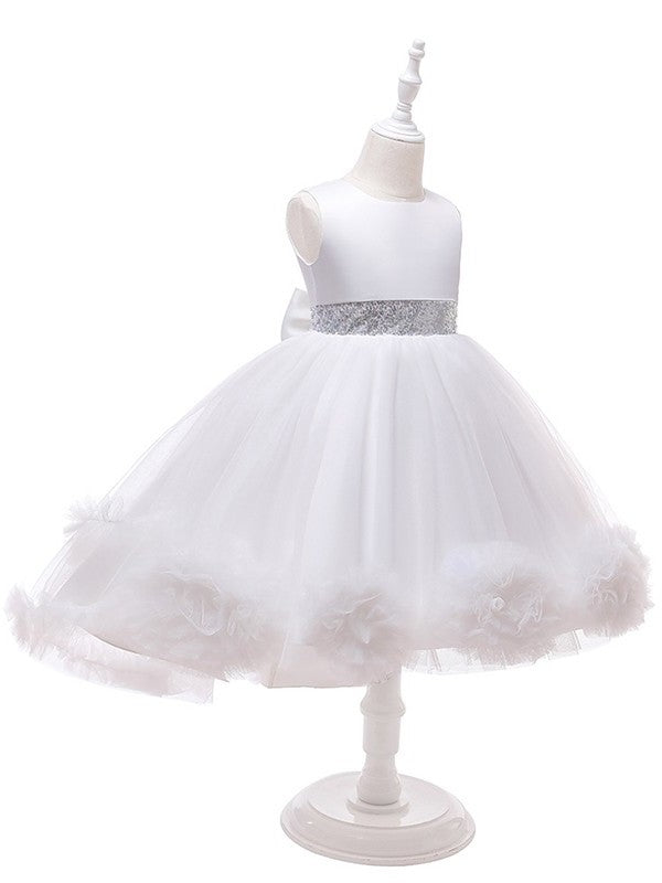 Tea-Length Tulle Ruffles Gown Sleeveless Ball Scoop Flower Girl Dresses
