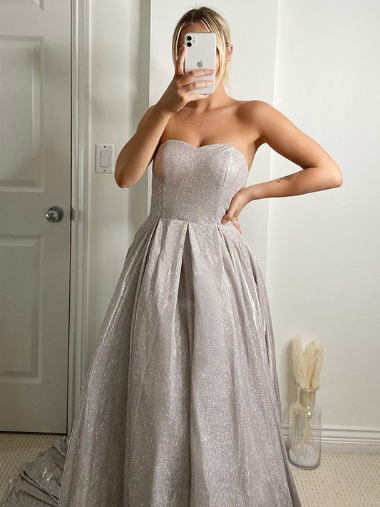 Gown Ball Sweep/Brush Sleeveless Ruffles Sequins Train Sweetheart Dresses