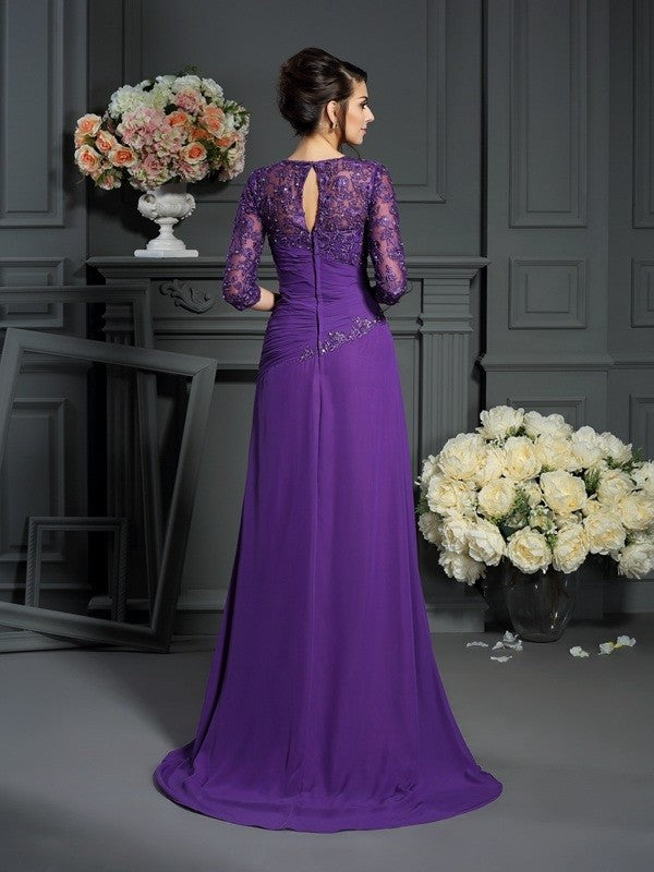 Applique Chiffon 1/2 A-Line/Princess Sleeves Sweetheart Long Mother of the Bride Dresses