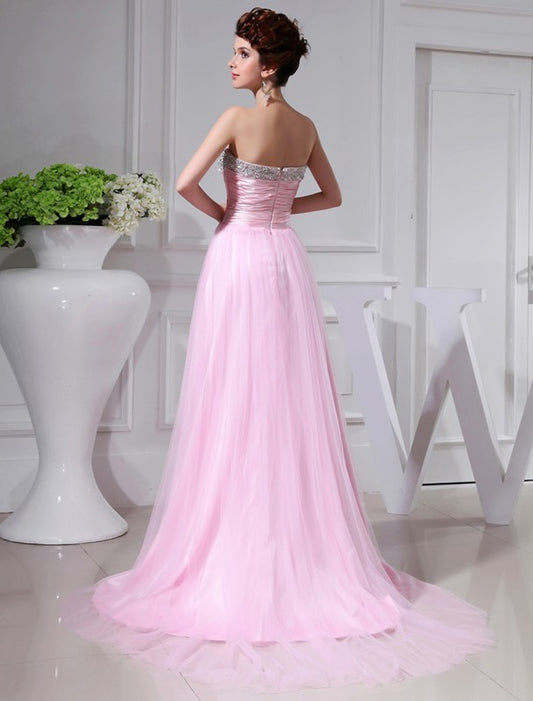 Woven A-Line/Princess Beading Elastic Sleeveless Satin Tulle Dresses