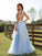 A-Line/Princess Tulle Lace V-neck Sleeveless Floor-Length Dresses