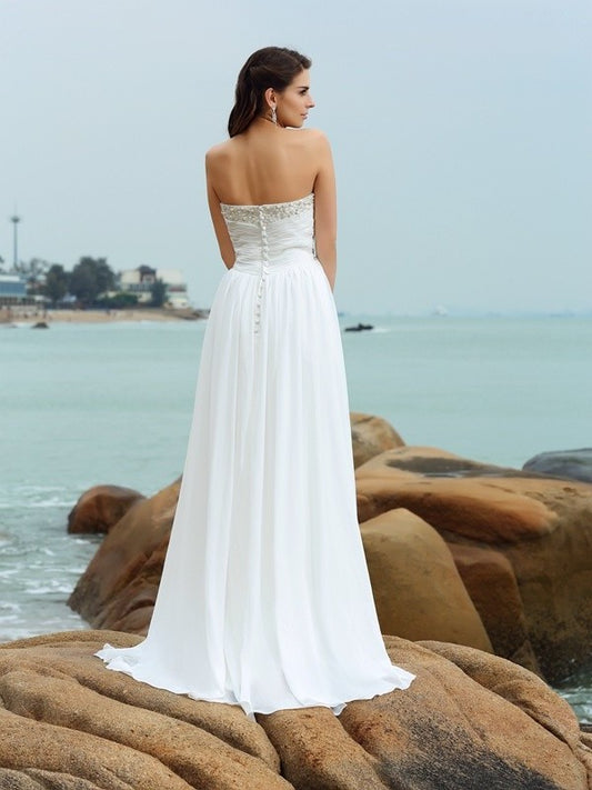 Sweetheart Long Sleeveless Chiffon A-Line/Princess Beading Beach Wedding Dresses