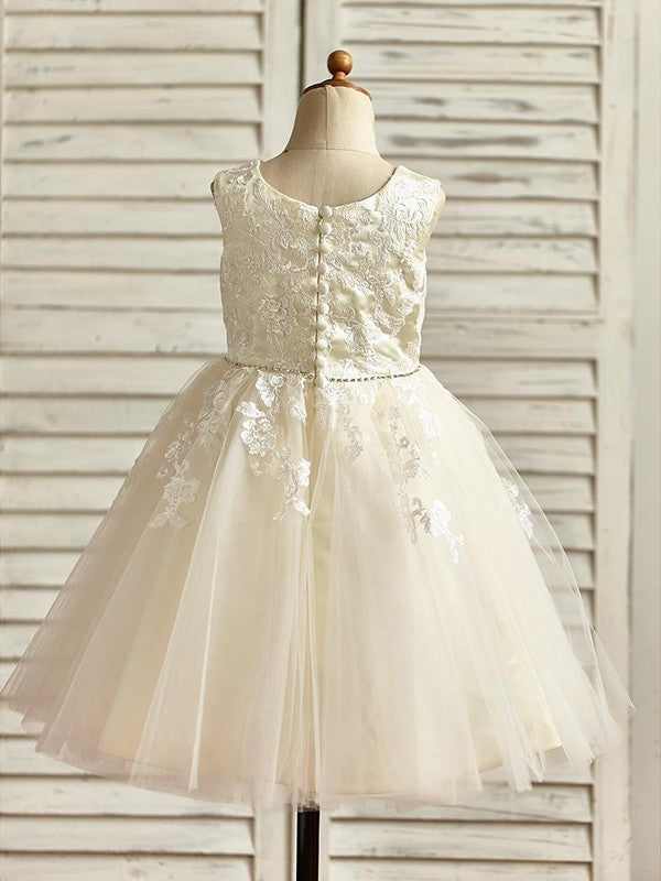 Tulle Ankle-Length Sleeveless A-Line/Princess Lace Scoop Flower Girl Dresses