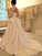 Neck Long Lace Gown Sleeves Satin Chapel High Ball Train Wedding Dresses