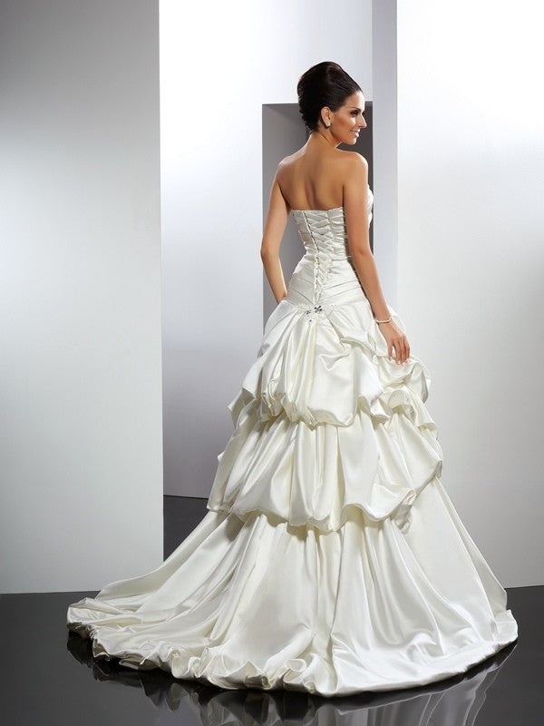Gown Sweetheart Ball Sleeveless Long Satin Wedding Dresses