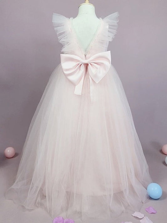 Tulle Scoop Floor-Length Sleeveless A-Line/Princess Bowknot Flower Girl Dresses