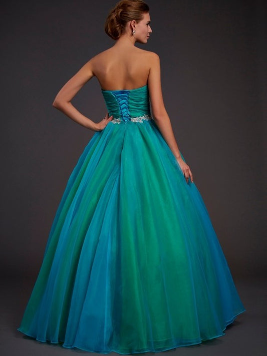 Beading Sleeveless Long Ball Gown Sweetheart Organza Quinceanera Dresses