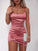 Spaghetti Sleeveless Sheath/Column Straps Woven Satin Ruched Elastic Short/Mini Homecoming Dresses