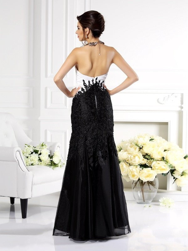 Strapless Tulle Applique Long Mother of Sleeveless Trumpet/Mermaid the Bride Dresses