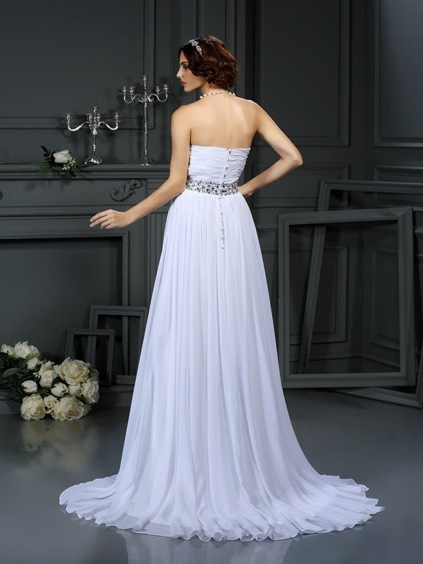 Beading Long Sweetheart A-Line/Princess Sleeveless Chiffon Wedding Dresses