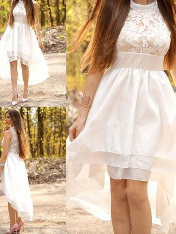 Ruched Halter A-Line/Princess Asymmetrical Chiffon Sleeveless Wedding Dresses