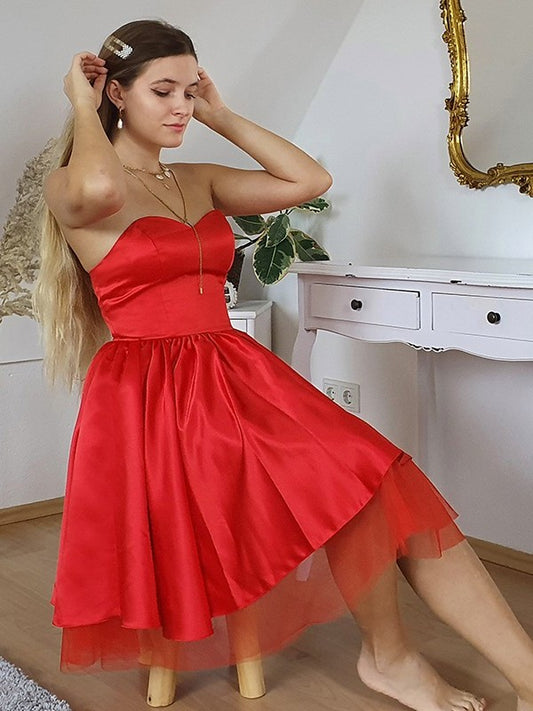 Ruffles Satin A-Line/Princess Sweetheart Sleeveless Short/Mini Homecoming Dresses