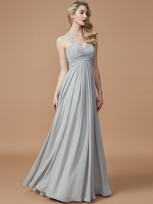 Sweetheart Sleeveless Floor-Length Ruched A-Line/Princess Chiffon Bridesmaid Dresses