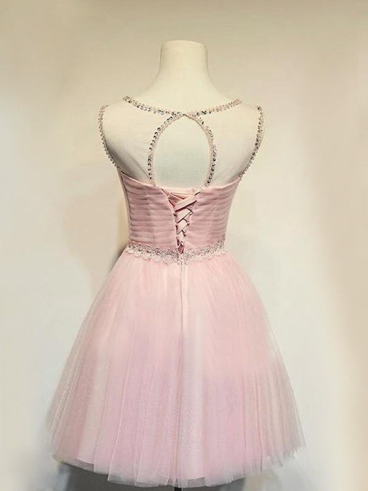 Sleeveless Scoop Beading Tulle A-Line/Princess Short/Mini Homecoming Dresses