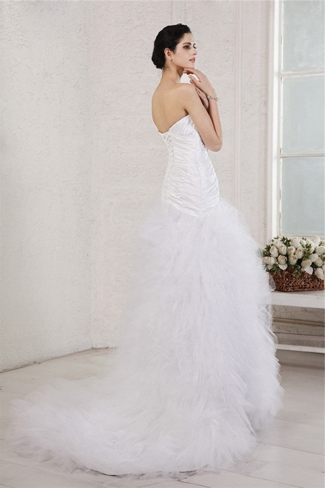 Sweetheart Sleeveless Long Applique A-Line/Princess Taffeta Net Wedding Dresses
