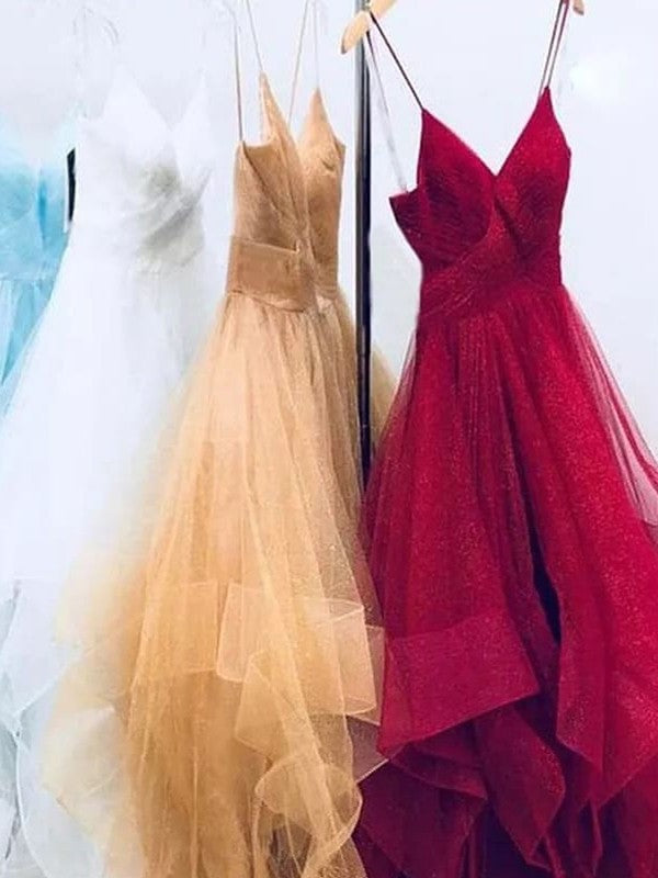 Straps A-Line/Princess Spaghetti Sleeveless Floor-Length Tulle Dresses