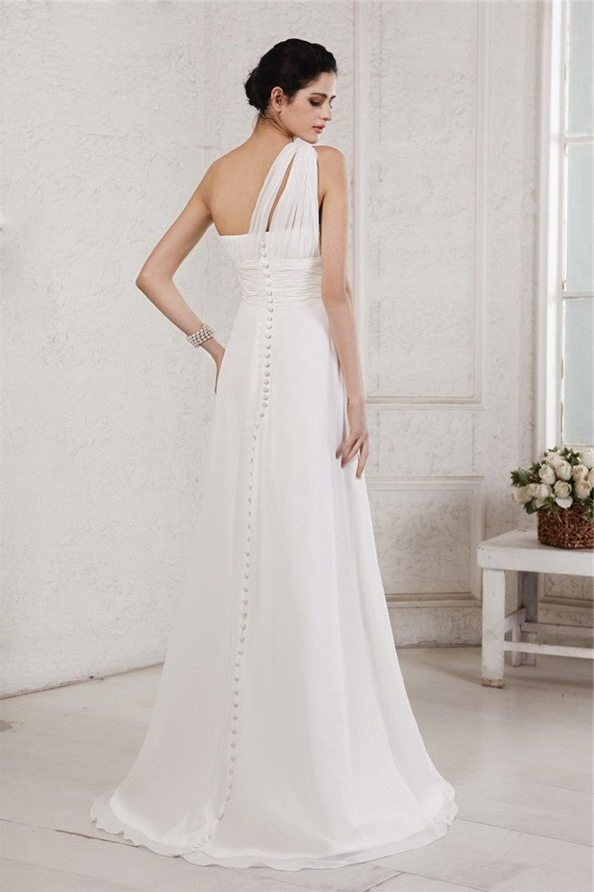 One-Shoulder Beading Sleeveless Applique Long A-Line/Princess Chiffon Wedding Dresses