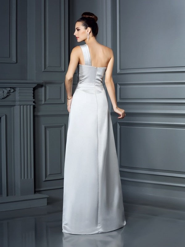 Sleeveless One-Shoulder A-Line/Princess Long Satin Dresses