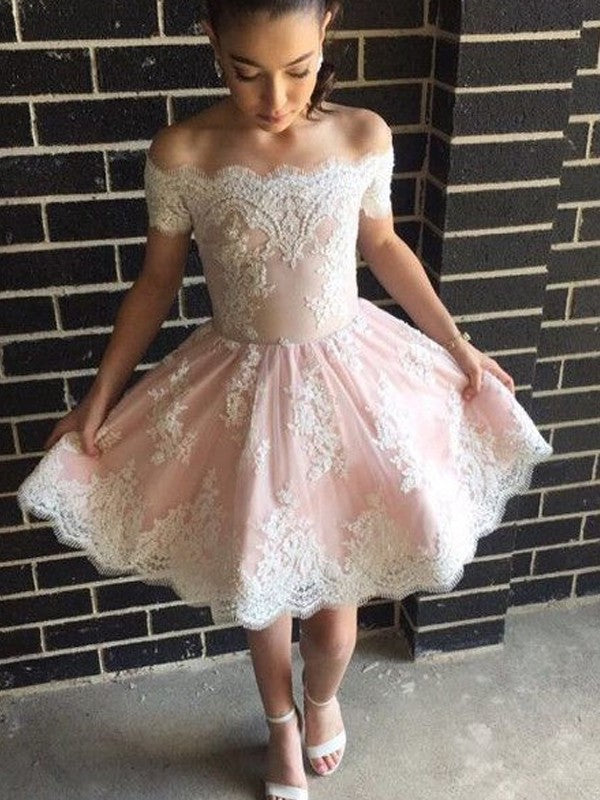 A-Line/Princess Off-the-Shoulder Sleeveless Lace Short/Mini Dresses