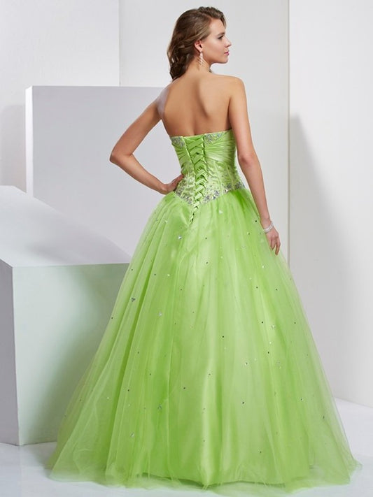 Sweetheart Ball Beading Gown Sleeveless Long Tulle Quinceanera Dresses