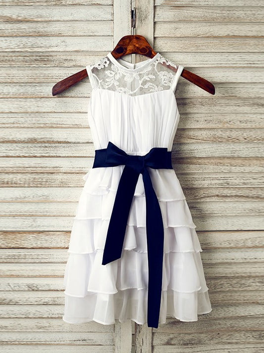 Sleeveless Chiffon Tea-Length Scoop Sash/Ribbon/Belt A-Line/Princess Flower Girl Dresses