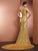 V-neck Sleeveless A-Line/Princess Lace Long Satin Dresses