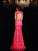 Sheath/Column V-neck Sleeveless Lace Elastic Long Woven Satin Dresses
