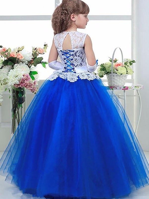 Gown Lace Floor-Length Sleeveless Ball Jewel Tulle Flower Girl Dresses