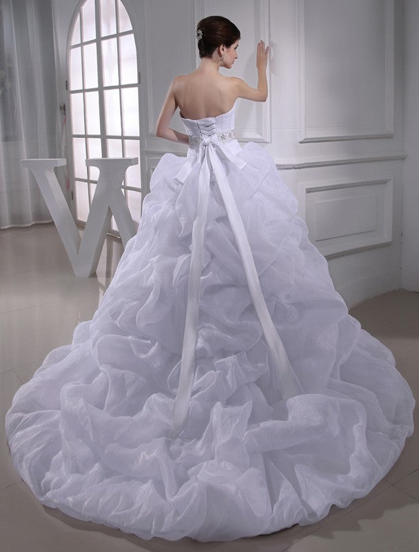 Ball Beading Sweetheart Sleeveless Gown Long Organza Wedding Dresses