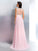 V-neck A-Line/Princess Applique Sleeveless Long Chiffon Dresses