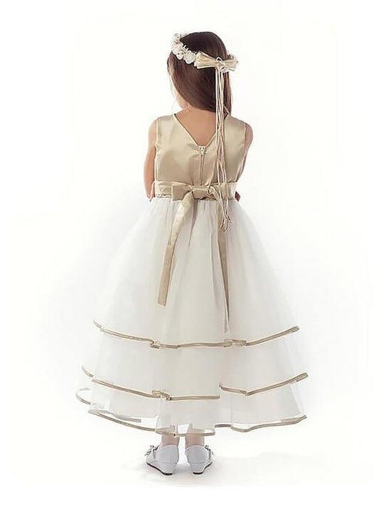 V-neck Sleeveless Ankle-Length A-line/Princess Tulle Flower Girl Dresses