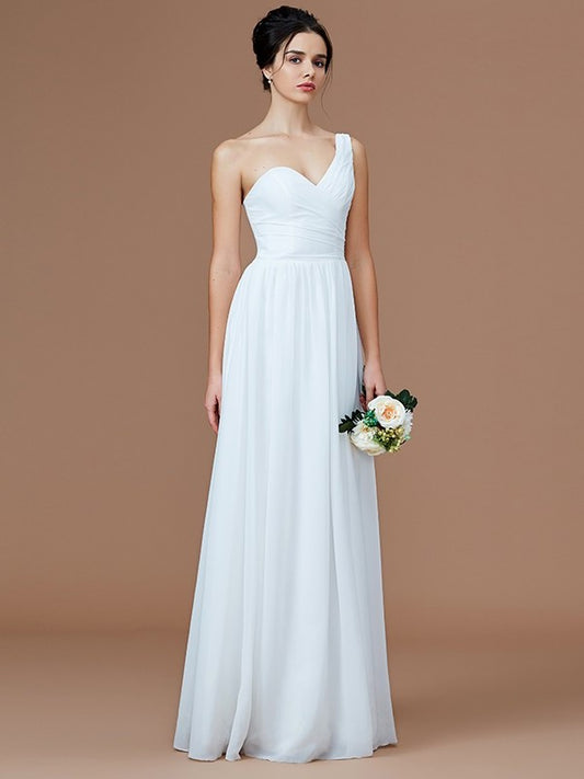 Sleeveless Floor-Length A-Line/Princess One-Shoulder Ruched Chiffon Bridesmaid Dresses