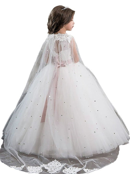 Tulle Jewel Ball Sleeveless Floor-Length Gown Beading Flower Girl Dresses