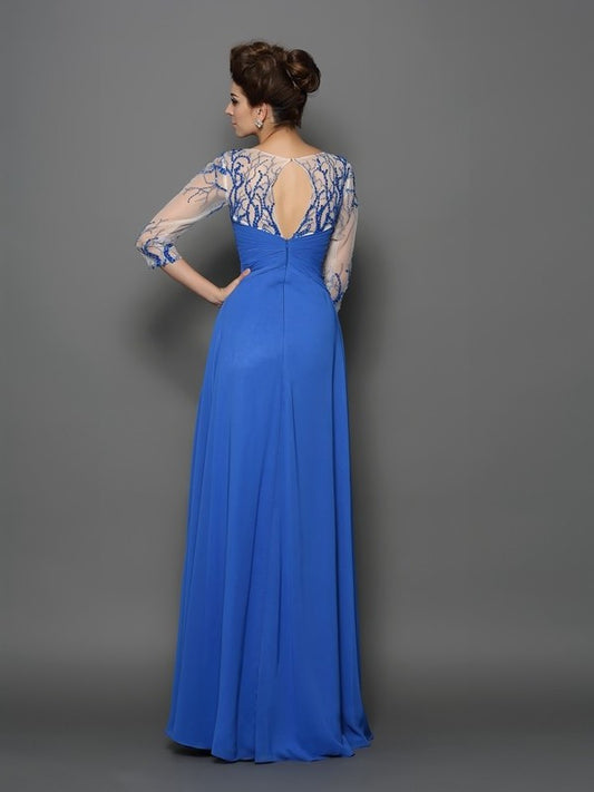 1/2 Sleeves Applique Scoop A-Line/Princess Long Chiffon Dresses