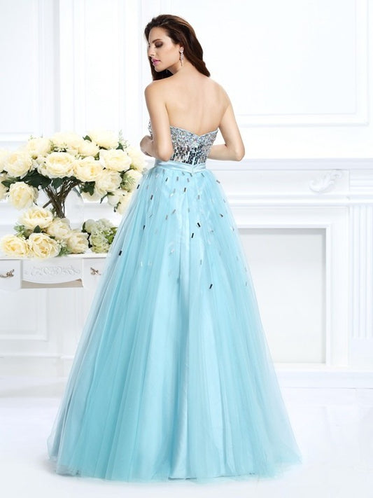 Sleeveless Ball Sweetheart Paillette Long Beading Gown Satin Quinceanera Dresses