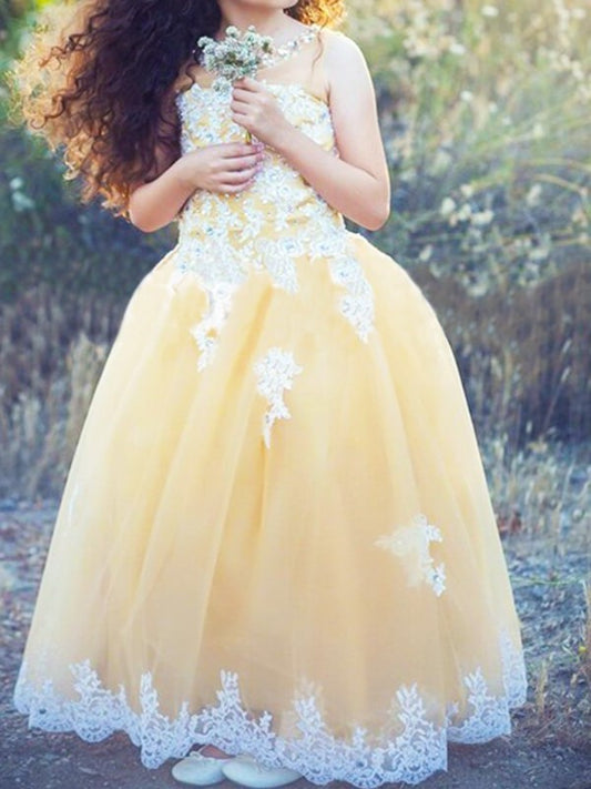 Ball Floor-Length Applique Tulle Jewel Sleeveless Gown Flower Girl Dresses