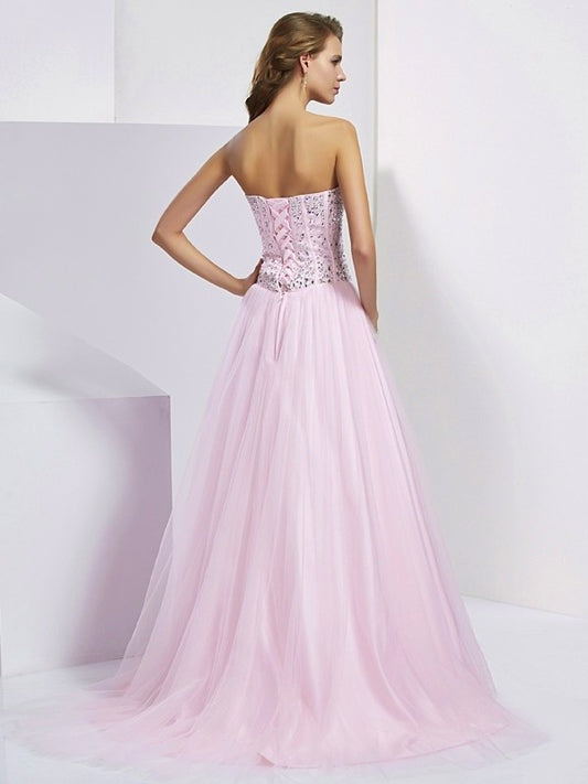 Gown Ball Beading Sweetheart Sleeveless Long Satin Quinceanera Dresses