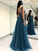Sleeveless A-Line/Princess V-neck Floor-Length Applique Tulle Dresses