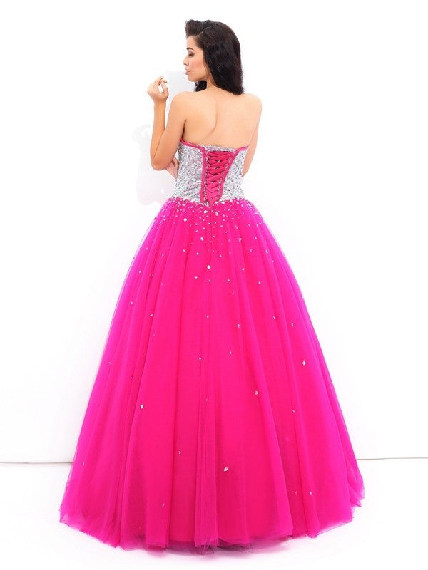 Beading Long Gown Sweetheart Sleeveless Ball Satin Quinceanera Dresses