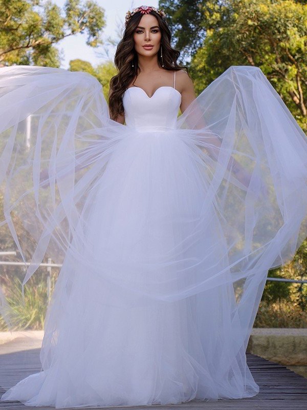 Gown Ball Sweep/Brush Tulle Sleeveless Sweetheart Train Wedding Dresses