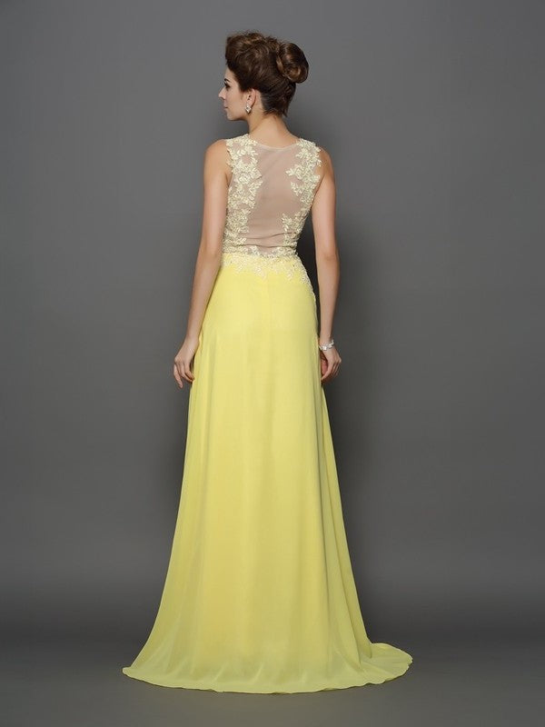 Sleeveless Lace Scoop A-Line/Princess Long Chiffon Dresses