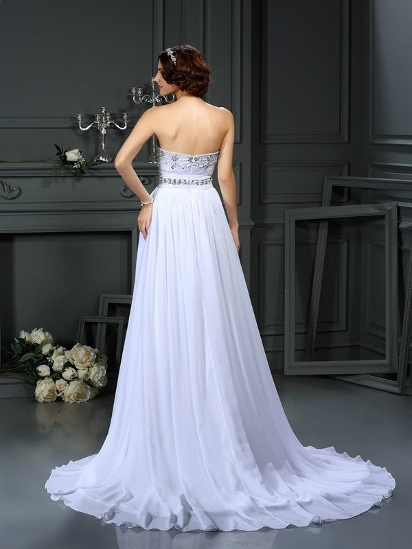 Sleeveless A-Line/Princess Long Beading Sweetheart Chiffon Wedding Dresses