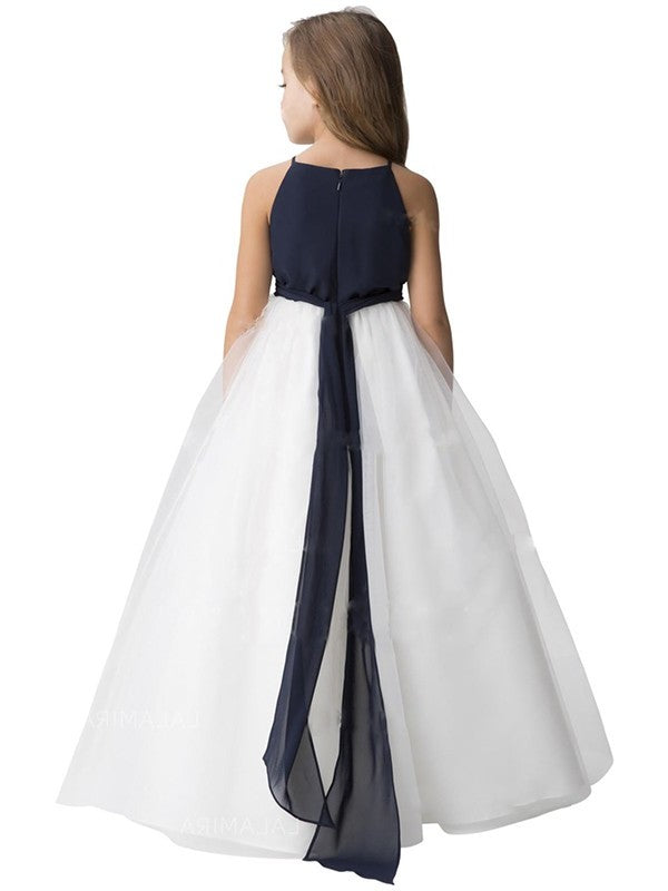 Scoop Sleeveless Tulle A-Line/Princess Sash/Ribbon/Belt Floor-Length Flower Girl Dresses