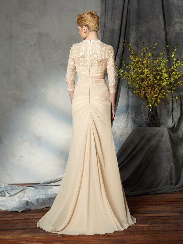 Lace Sleeves of Sweetheart Mother 3/4 A-Line/Princess Long Chiffon the Bride Dresses