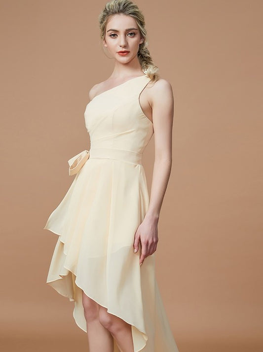 Sleeveless One-Shoulder Asymmetrical A-Line/Princess Layers Chiffon Bridesmaid Dresses