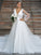 Court A-Line/Princess V-neck Sleeves Long Ruffles Tulle Train Wedding Dresses