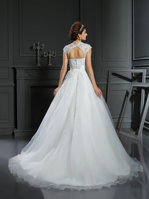 Square Long Gown Beading Sleeveless Ball Organza Wedding Dresses