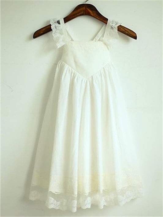 Straps Ruffles Chiffon Tea-Length Sleeveless A-line/Princess Flower Girl Dresses