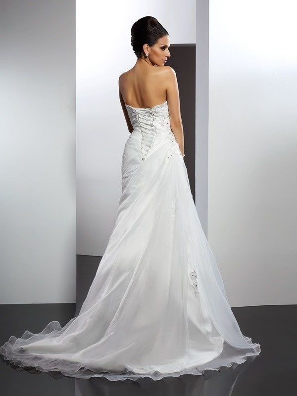 Sweetheart A-Line/Princess Long Sleeveless Applique Organza Wedding Dresses